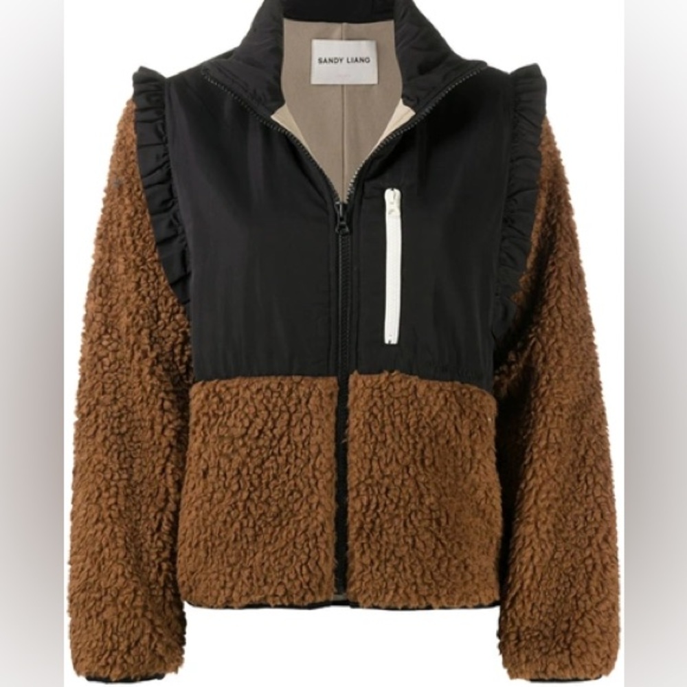 Sandy Liang Mia Brown Ruffle jacket wool